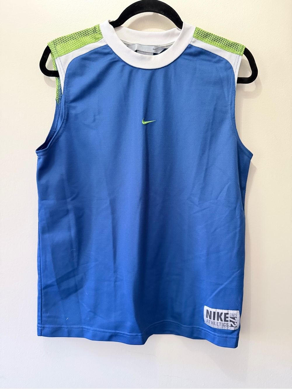 Y2K Nike Athletics Center Check Swoosh Athletic Jersey Tank Lime Green Boys XL